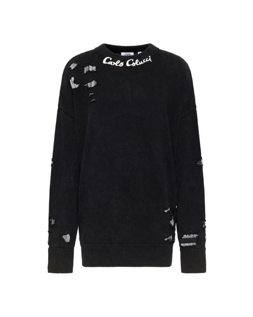carlo colucci Black Round-Neck Knitwear for men