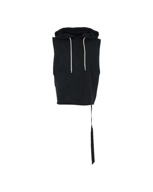 Rick Owens Black Tunic Cotton Sleeveless Hoodie for men