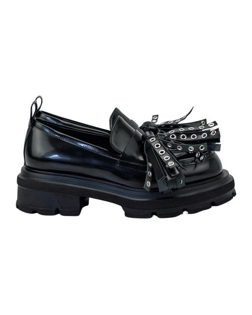 Elena Iachi Black Schwarzer gürtel mokassin stil schuh