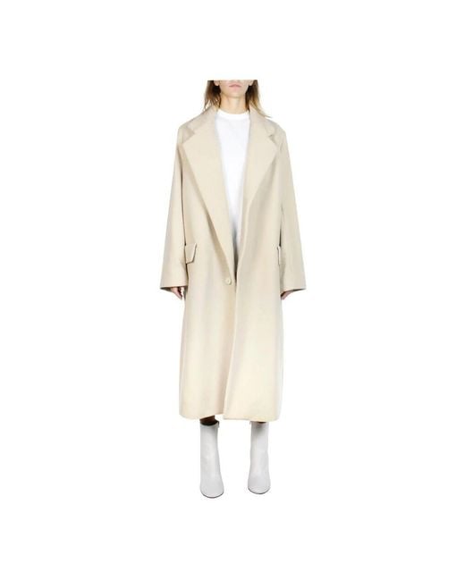 Malloni Natural Beiger Wollmantel Mit Revers