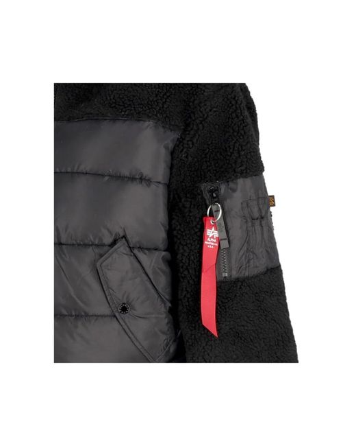 Alpha Industries Jassen ,Zwart ,Polyester Zwarte Teddy Puffer Sherpa Jas in het Black voor heren