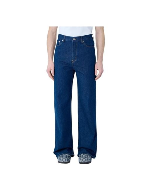 Gucci Straight-Leg Denim Jeans Mit Rosenstickerei in Blue für Herren