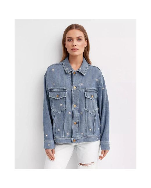 Golden Goose Deluxe Brand Blue Denim Jacket With Floral Embroidery