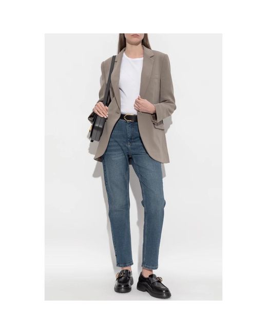Michael Kors Jassen ,Grijs ,Leer Blazer Met Open Revers in het Brown