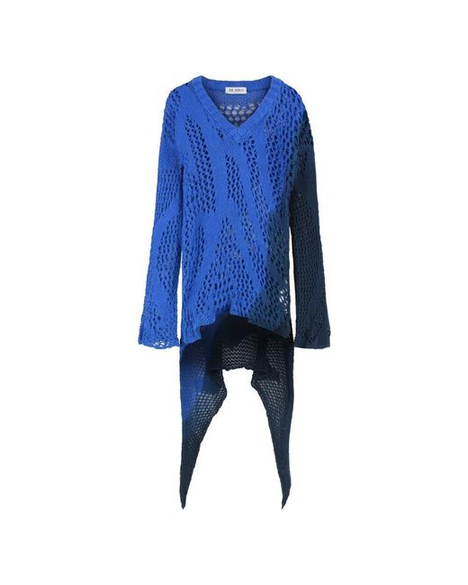 The Attico Blue Baumwolle Asymmetrischer Saum Openwork-Strickkleid