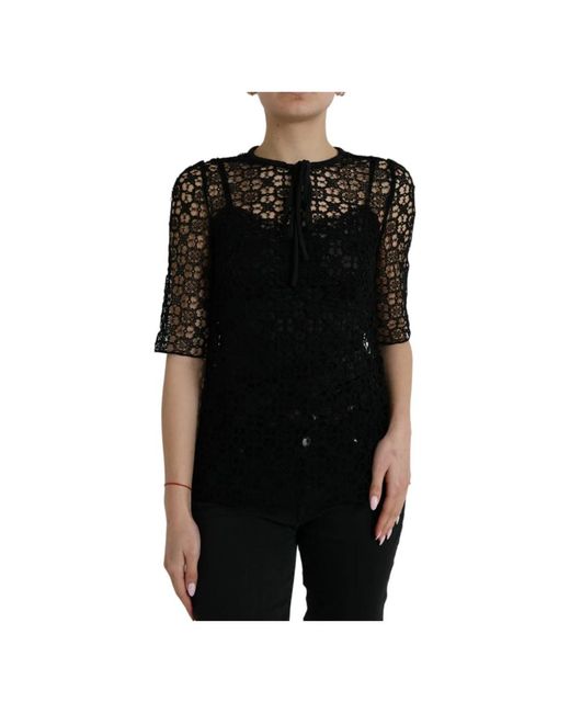 Blusa in pizzo floreale top di Dolce & Gabbana in Black
