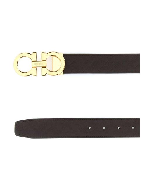 Ferragamo Accessoires ,Bruin ,Leer Double Gancini Riem in het Black voor heren