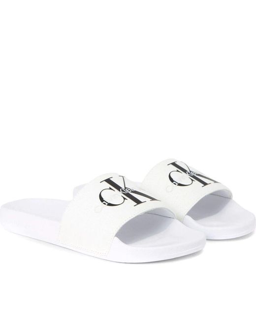 Calvin Klein White Pantoletten Mit Print