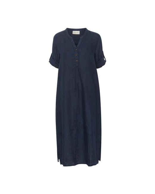 Cream Kleedjes ,Blauw ,Linnen Blauwe Caftan Jurk Met V-Hals in het Blue
