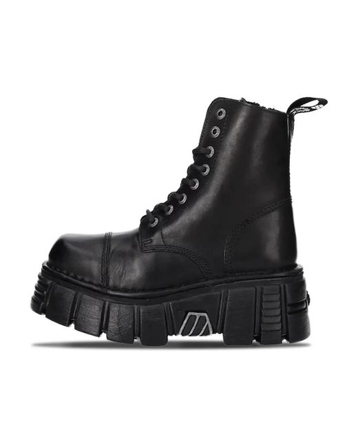 New Rock Black Lace-Up Boots