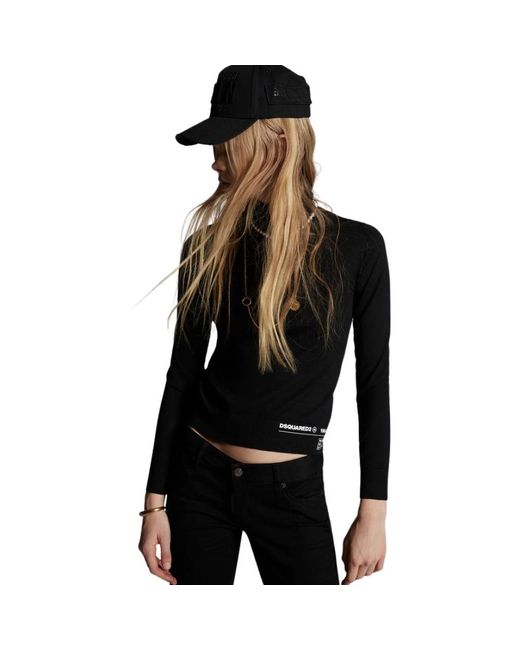 DSquared² Tops ,Zwart ,Wol Elegante Top Met Lange Mouwen En Logo Op De Zoom in het Black