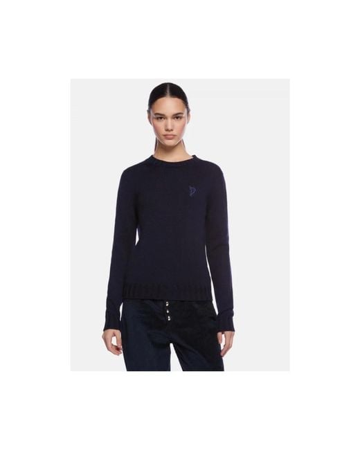 Dondup Blue Woll-Rundhalspullover Mit 'D'-Patch
