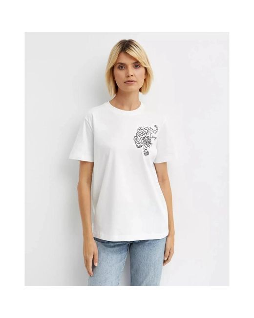 KENZO Tops ,Wit ,Katoen Witte Tiger Star Geborduurd T-Shirt in het White