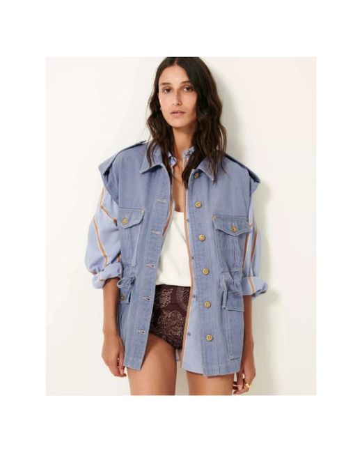 Sessun Jassen ,Blauw ,Denim Denim Worker Mouwloos Jack in het Blue