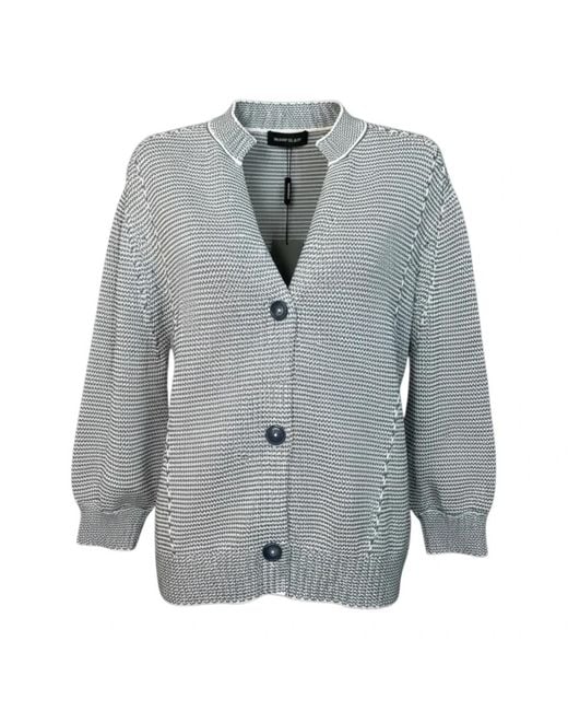 Repeat Cashmere Tweekleurige Katoenen Streep Cardigan in het Gray