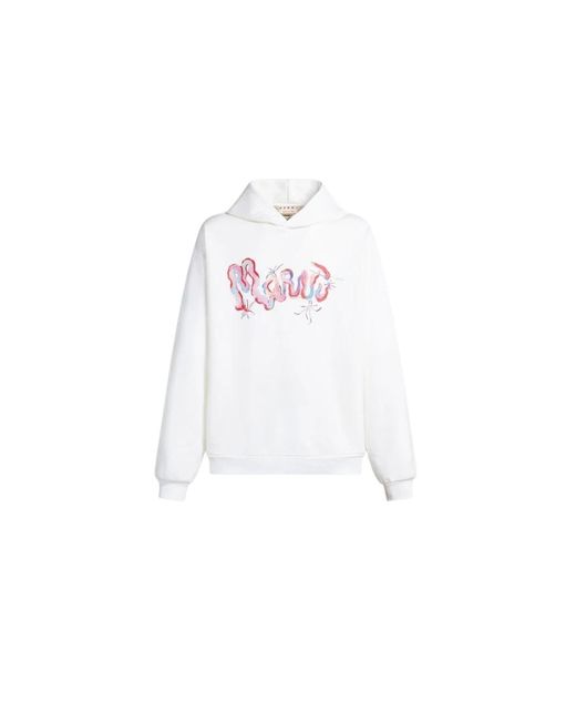 Marni Hoodies & Sweatvesten ,Wit ,Katoen Logo Hoodies Sweatshirts Katoenmix in het White voor heren