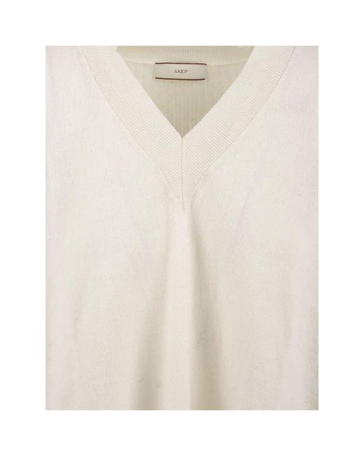 Akep White V-Neck Knitwear