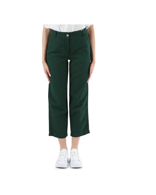 Pantaloni in cotone e lino straight fit di Tommy Hilfiger in Green