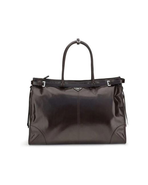 Prada Leren Duffle Tas Met Gespen in het Black voor heren
