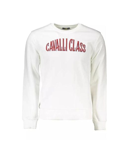 Maglione in cotone con logo ricamato di Class Roberto Cavalli in White da Uomo