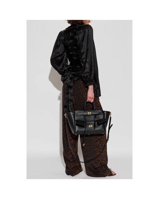 Balenciaga Overhemden ,Zwart ,Leer Zijden Shirt Met Decoratieve Strik Bij De Halslijn in het Black