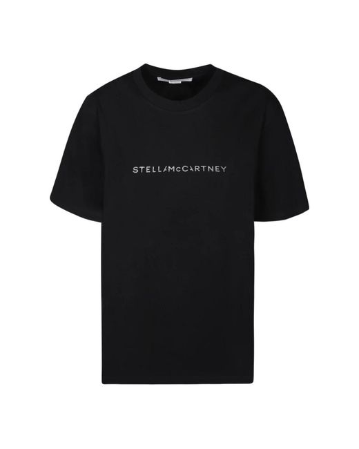 Stella McCartney Black Weiße baumwoll-t-shirt rundhals kurzarm