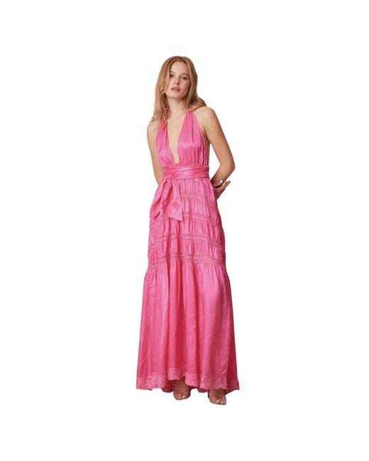 LoveShackFancy Pink Vendima Halter Maxi Dress