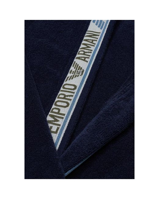 Emporio Armani Blauer baumwollkapuzenbademantel in Blue für Herren
