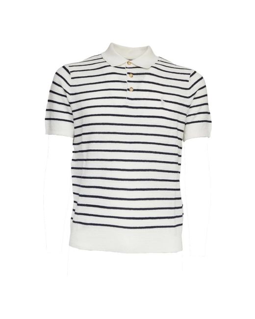 Polo Ralph Lauren White Striped Three Button Regular Polo Shirt for men