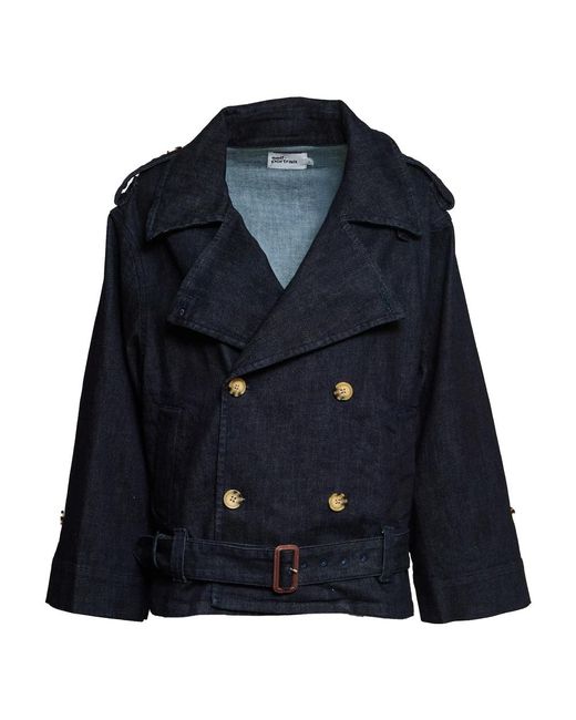 Self-Portrait Blauwe Denim Trenchcoat in het Blue