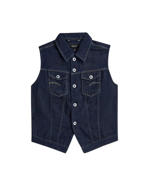 G-Star Jassen ,Blauw ,Katoen Pitched Hem Slim Vest in het Blue