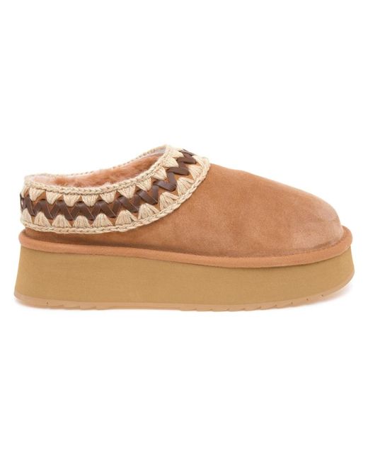 Mou Platform Clog Suede Leather in het Natural