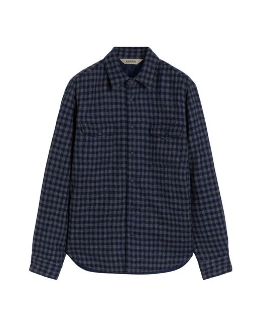 Aspesi Jassen ,Blauw ,Wol Camicia Doppia Ce 27 in het Blue voor heren