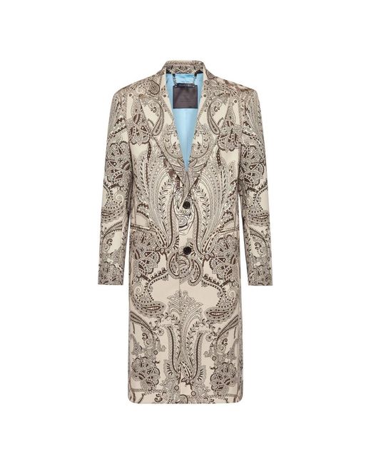 Philipp Plein Jassen ,Wol Coat Long Paisley in het Natural voor heren