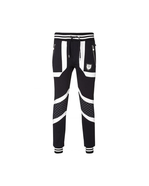 Pantaloni sportswear a banda - logo patch di Philipp Plein in Black da Uomo