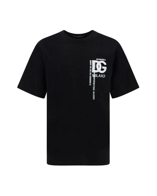 Dolce & Gabbana Schwarzes baumwoll-t-shirt mit logo-detail in Black für Herren