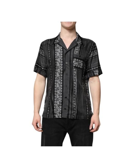 Dolce & Gabbana Schwarzes Seidenblumenmusterhemd in Black für Herren