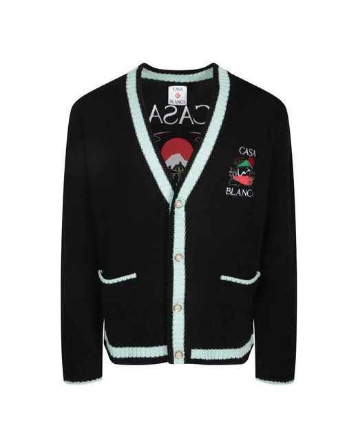 Casablanca Schwarzer Bestickter Woll-Cardigan in Black für Herren
