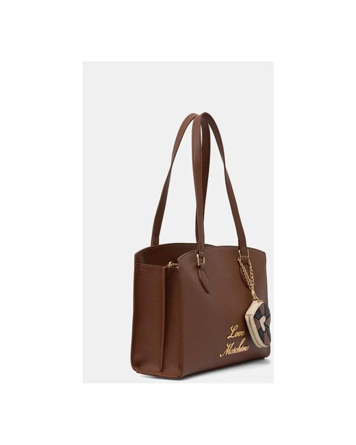 Love Moschino Brown Logo-Schriftzug Herz-Anhänger Shopper