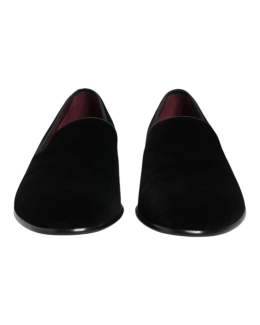 Dolce & Gabbana Black Leather Slip On Men Flat Loafers Shoes