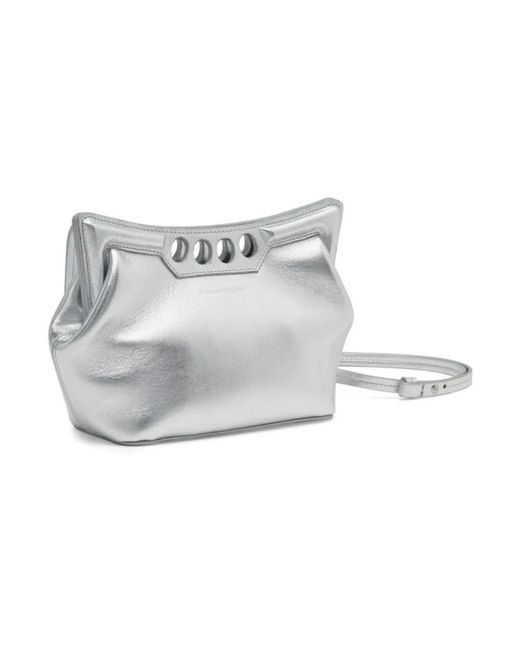 Alexander McQueen White Silberne Metallic-Lambskin Peak Mini Tasche