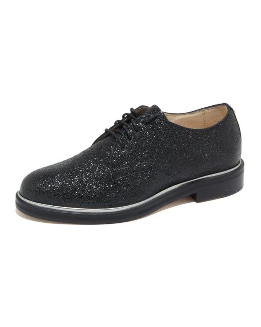 Jimmy Choo Black Flache Lederschuhe Mit Schnürung