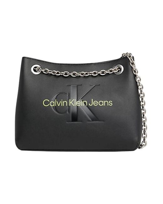 Calvin Klein Black Schultertasche aus pu-leder mit geprägtem logo