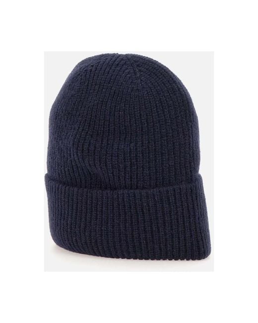 Woolrich Blue Merino Wool Ribbed Beanie for men