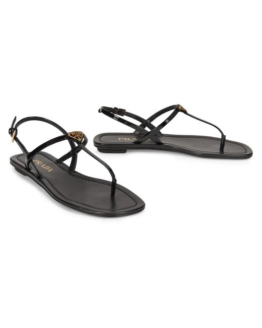 Prada Black Lackierte Flip-Flops