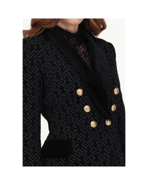 Elisabetta Franchi Black E Doppelreiher-Jacke mit Flock-Logo-Muster
