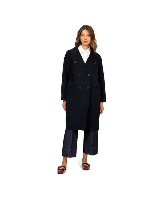 Max Mara Jassen ,Blauw ,Wol Blauwe Wol Double-Breasted Midi Jas in het Black
