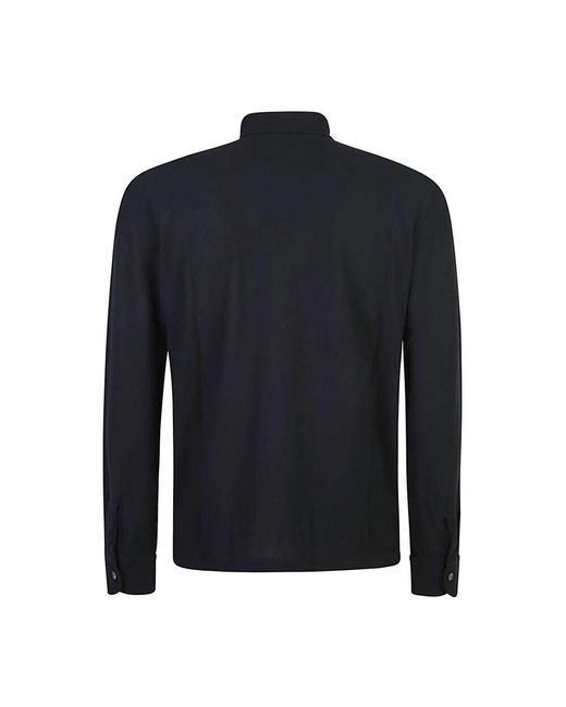 Zanone Schwarzes Langarm-Poloshirt in Blue für Herren