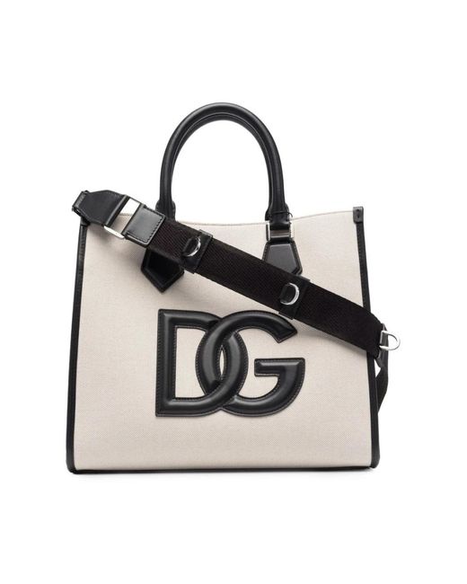 Dolce & Gabbana Black Stilvolle canvas-einkaufstasche - dg macro logo
