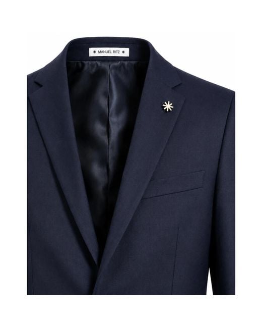 Manuel Ritz Blue Single Breasted Suits for men